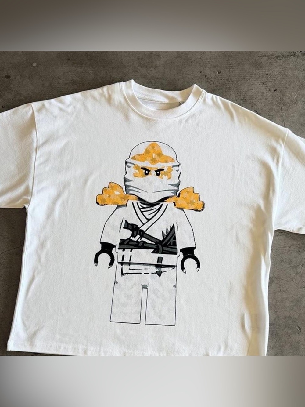 White Mens Ninja Graphic Tee with Yellow Accent